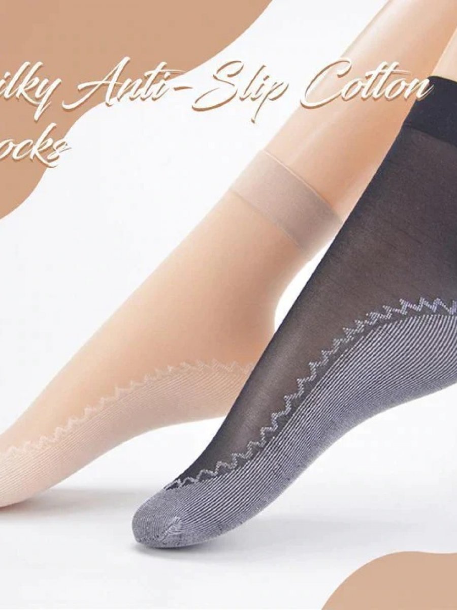 04 pairs silky anti-slip cotton socks for womens and girls