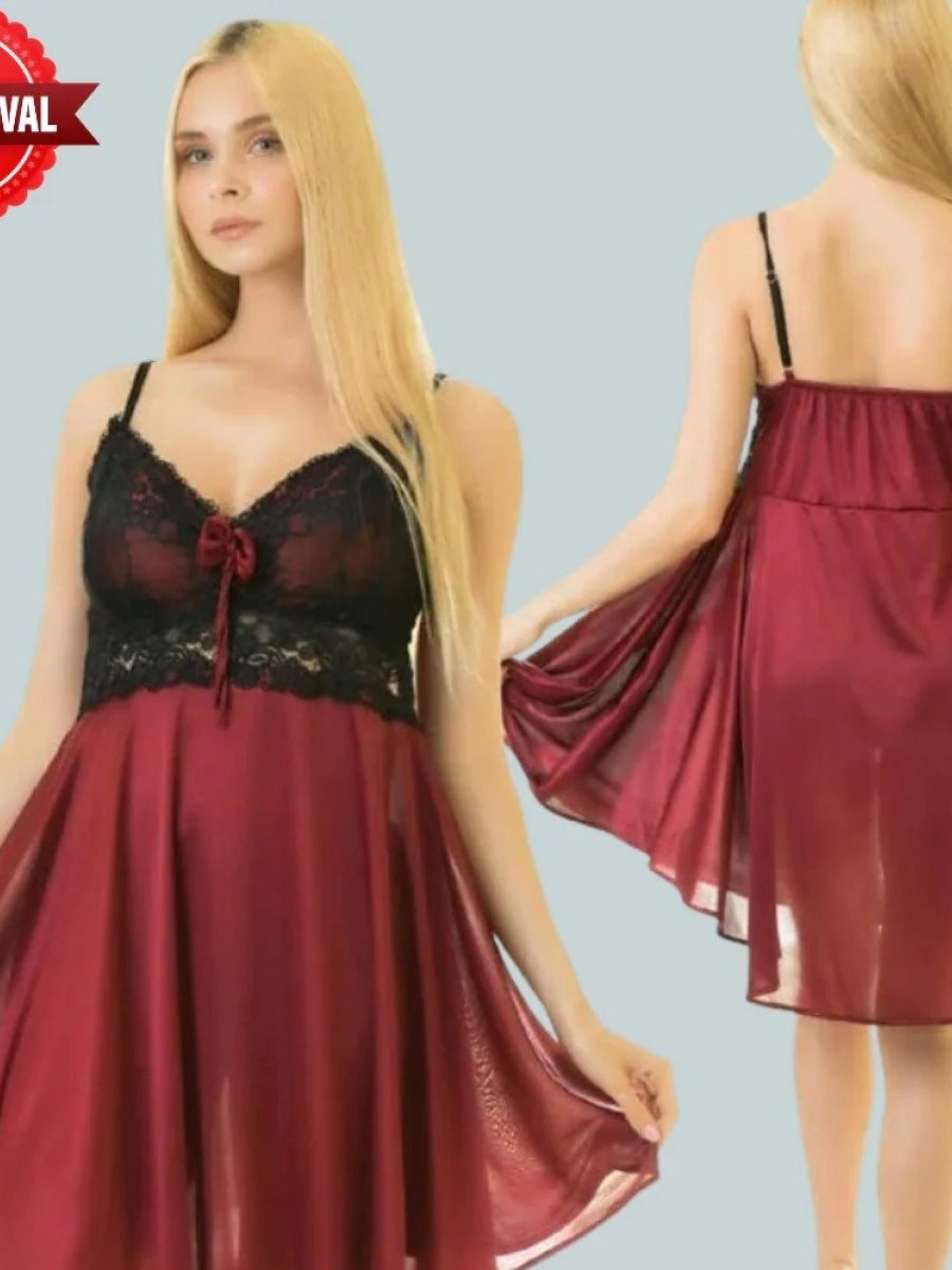 Floral Lace Silk Style Frock Nightwear