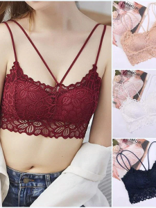 Fancy lace padded bra crossing strip