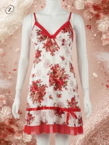 Ladies floral printed design V-Neck short nighty