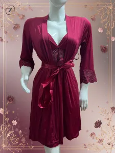 Western Satin Short Nighty With Belt