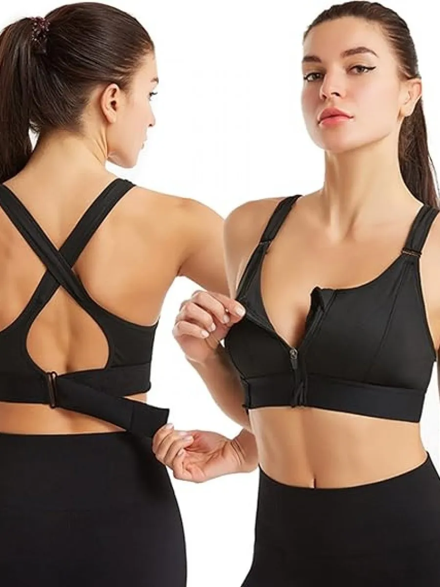 Women's High Impact Sports Bra – Front Zip Wire-Free Yoga Bra