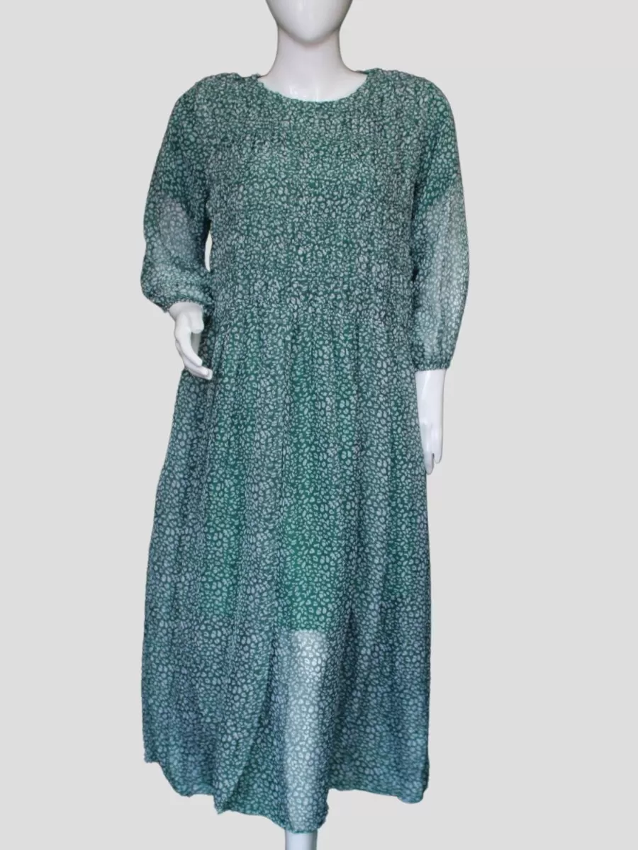 Floral Long Sleeve Pure Chiffon Maxi